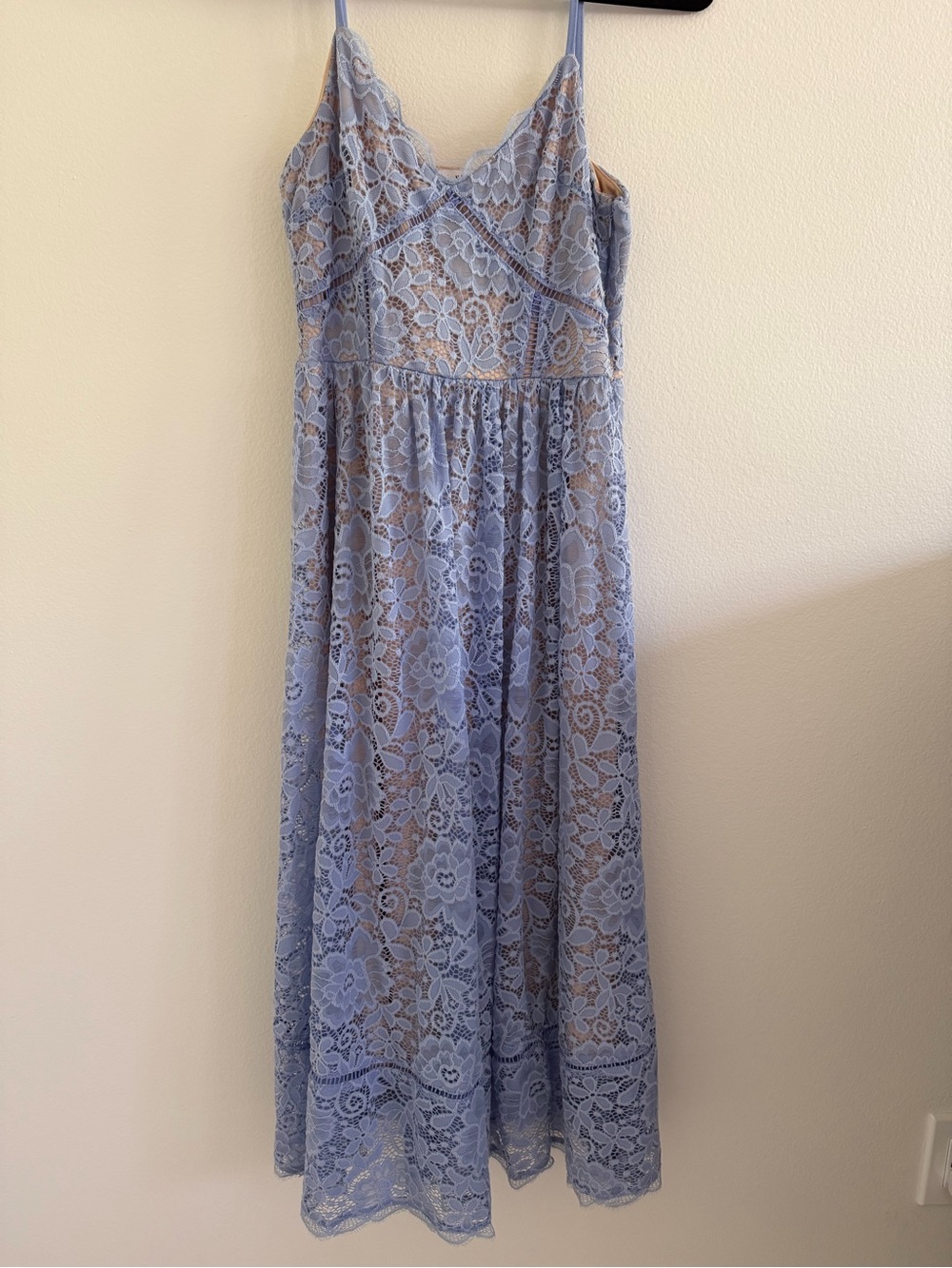 NSR Pale Blue Lace Maxi Dress with Spaghetti Straps